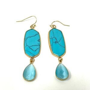 New Anthropologie Stone Drop Glass Earrings Turquoise
